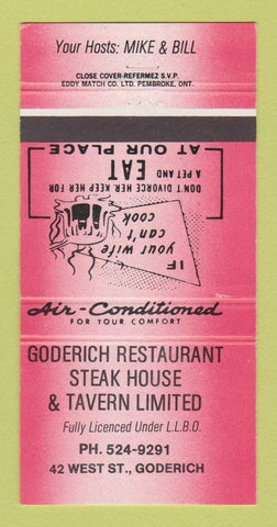 Matchbook Cover - Goderich Restaurant Steak House ON RED 30 Strike