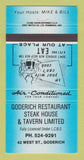 Matchbook Cover - Goderich Restaurant Steak House ON BLUE 30 Strike