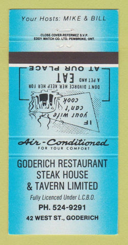 Matchbook Cover - Goderich Restaurant Steak House ON BLUE 30 Strike
