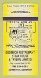 Matchbook Cover - Goderich Restaurant Steak House ON YELLOW 30 Strike