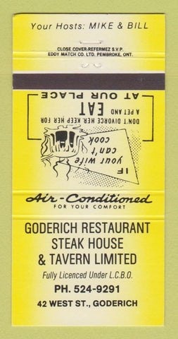 Matchbook Cover - Goderich Restaurant Steak House ON YELLOW 30 Strike
