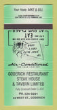 Matchbook Cover - Goderich Restaurant Steak House ON GREEN 30 Strike