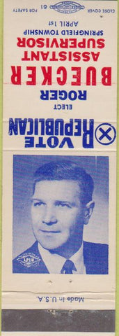 Matchbook Cover - Vote Republican Roger Buecker Springfield