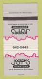 Matchbook Cover - Joseph's Restaurant Birmingham MI 30 Strike