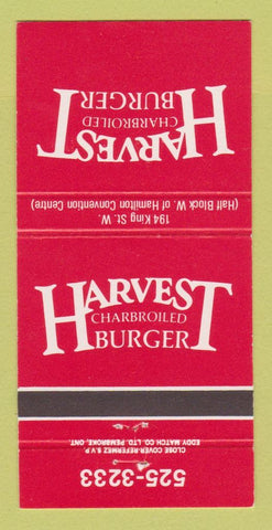 Matchbook Cover - Harvest Charbroiled Hamburgers Hamilton ON 30 Strike