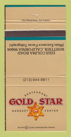 Matchbook Cover - Gold Star Restaurant Whittier CA 30 Strike