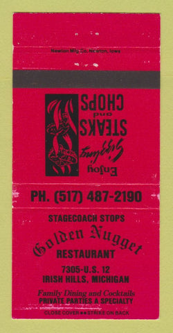 Matchbook Cover - Golden Nugget Restaurant Irish Hills MI RED WEAR 30 Strike