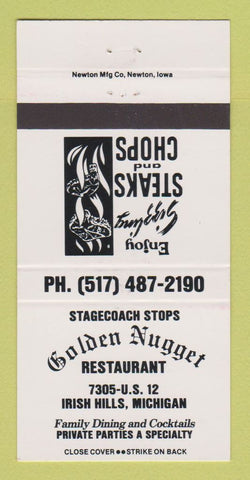 Matchbook Cover - Golden Nugget Restaurant Irish Hills MI WHITE 30 Strike
