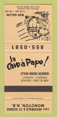 Matchbook Cover - La Cava a Pape Steak House Moncton NB 30 Strike