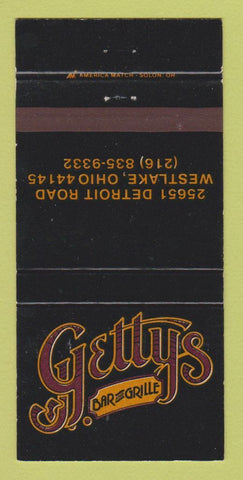 Matchbook Cover - Gettys Bar and Grille Westlake OH 30 Strike