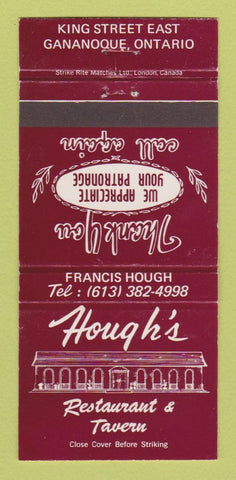 Matchbook Cover - Hough's Restaurant Gananoque ON 30 Strike