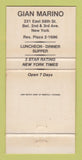 Matchbook Cover - Gian Marino Restaurant New York City 30 Strike
