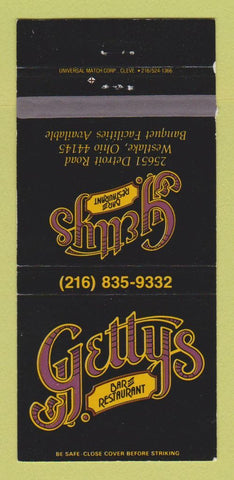 Matchbook Cover - Gettys Bar Restaurant Westlake OH 30 Strike