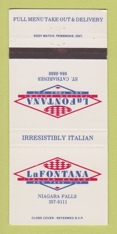 Matchbook Cover - La Fontana Italian Restaurant Niagara Falls ON 30 Strike
