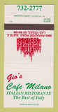Matchbook Cover - Gio's Cafe Milano Italian Las Vegas NV WEAR 30 Strike