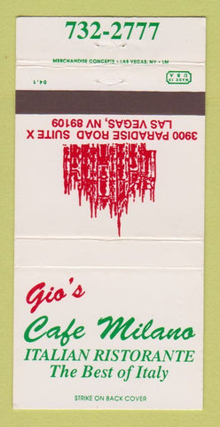 Matchbook Cover - Gio's Cafe Milano Italian Las Vegas NV WEAR 30 Strike
