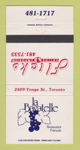 Matchbook Cover - La Bagatelle French Restaurant Toronto ON 30 Strike