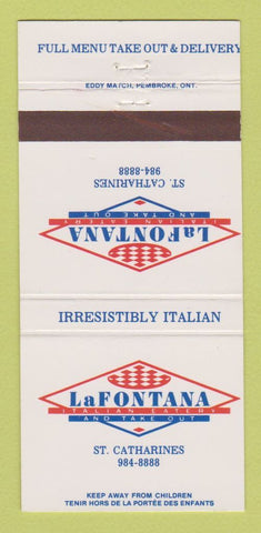 Matchbook Cover - La Fontana Italian Restaurant St Catharines ON 30 Strike