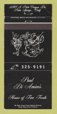 Matchbook Cover - Paul Di Amico's Restaurant Palm Springs CA 30 Strike