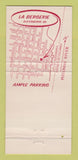Matchbook Cover - Las Bergerie Alexandria VA French Restaurant 30 Strike