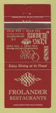 Matchbook Cover - Frolander Restaurants Solana Beach CA 30 Strike