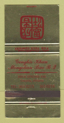 Matchbook Cover - Genghis Khan Mongolian BBQ Toronto ON 30 Strike