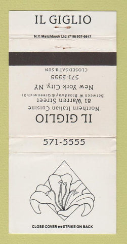 Matchbook Cover - Il Giglio Restaurant Italian New York City WEAR 30 Strike