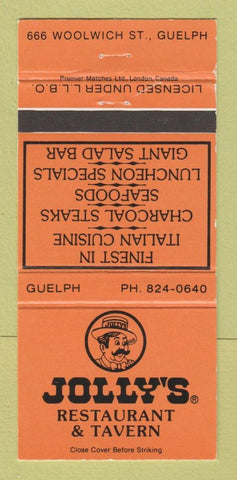 Matchbook Cover - Jolly's Restaurant Tavern Guelph ON Italian 30 Strike