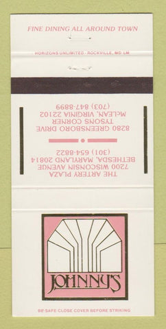 Matchbook Cover - Johnny's Restaurant McLean VA Bethesda MD 30 Strike
