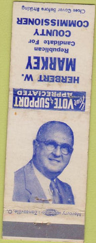 Matchbook Cover - Vote Herbert Markey Republican County Commissioner