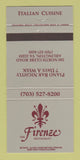Matchbook Cover - Firenze Italian Restaurant Arlington VA 30 Strike