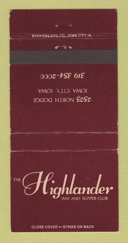 Matchbook Cover - Highlander Inn Supper Club Iowa City IA 30 Strike