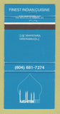 Matchbook Cover - Kashmiri Inn Indian Vancouver BC WEAR 30 Strike