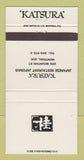 Matchbook Cover - Katsura Japanese Restaurant Montreal QC WEAR 30 Strike