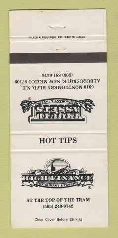 Matchbook Cover - High Finance Restaurant Albuquerque NM 30 Strike