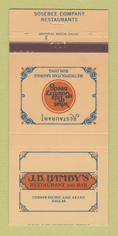 Matchbook Cover - JB Hamby's Restaurant Dallas TX 30 Strike