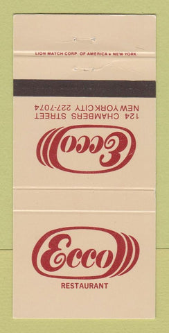Matchbook Cover - Ecco Restaurant New York City 30 Strike