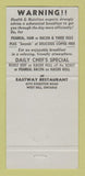 Matchbook Cover - Eastway Restaurant West Hill ON 30 Strike
