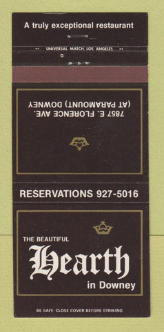 Matchbook Cover - Hearth Restaurant Downey CA 30 Strike