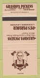 Matchbook Cover - Grandpa Pickens Edmonton AB restaurant 30 Strike