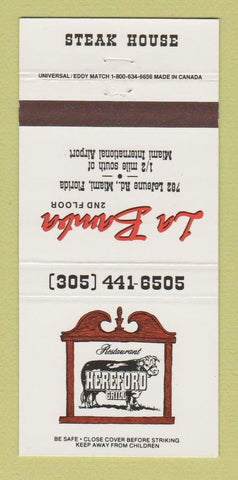 Matchbook Cover - La Bamba Hereford Grill Miami FL 30 Strike