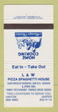 Matchbook Cover - L & W Pizza Spaghetti House Jasper Hinton AB 30 Strike
