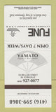 Matchbook Cover - Fune Japanese Restaurant Yorkville ON 30 Strike