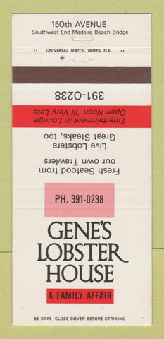 Matchbook Cover - Gene's Lobster House Madeira Beach FL 30 Strike