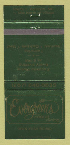 Matchbook Cover - Evergreens Restaurant Ogunquit ME 30 Strike