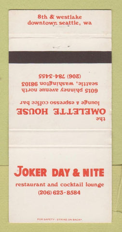 Matchbook Cover - Joker Day Nite Restaurant Seattle WA Omelette House 30 Strike
