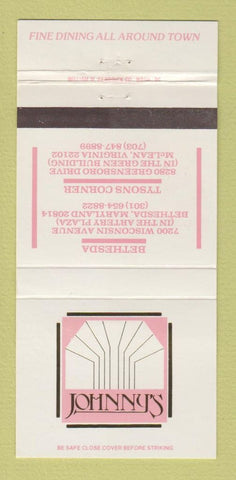 Matchbook Cover - Johnny's Restaurant McLEan VA Bethesda MD 30 Strike