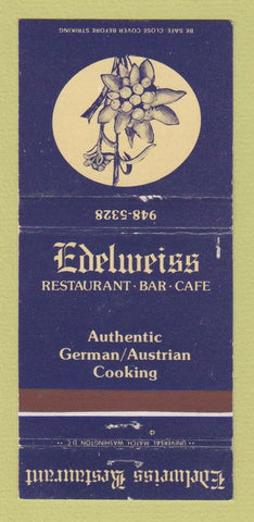 Matchbook Cover - Edelweiss Restaurant Gaithersburg MD WEAR 30 Strike