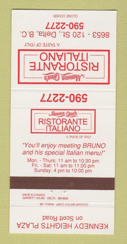 Matchbook Cover - Mamma Gina's Italian Restaurant Delta BC 30 Strike