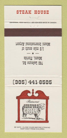 Matchbook Cover - Restaurant Hereford Grill Miami FL Steak 30 Strike